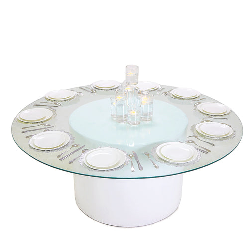 Azzurra Round Glass Dining Table with White Round Base