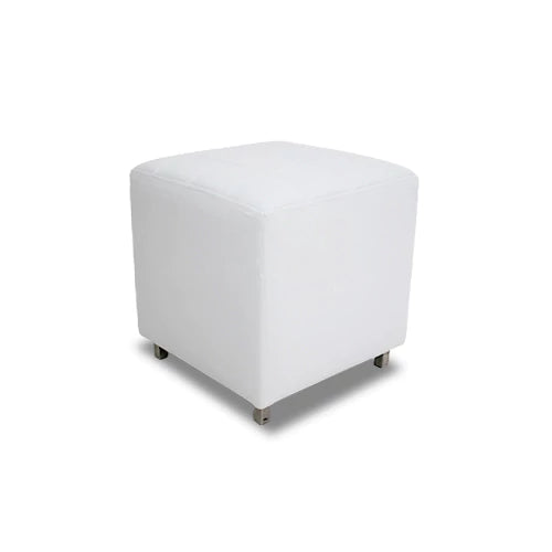 Valeria White Leather Cube Ottoman