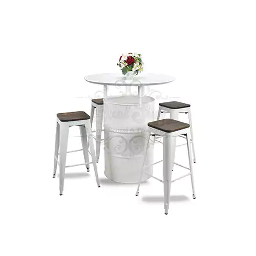 Armando White Drum with Top Round White Wooden Table