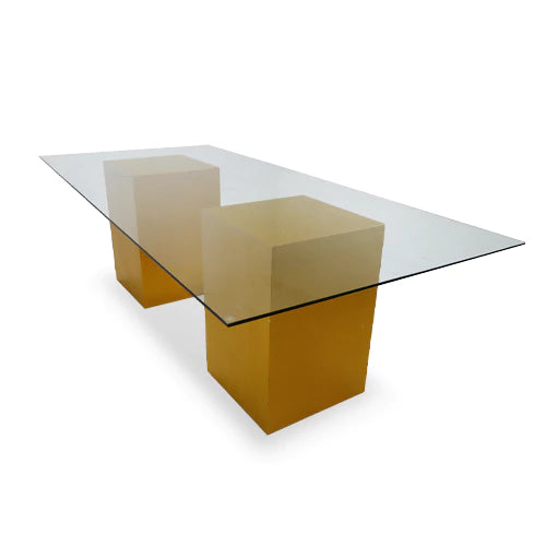 Azzurra Rectangular Glass Dining Table with Golden Bases