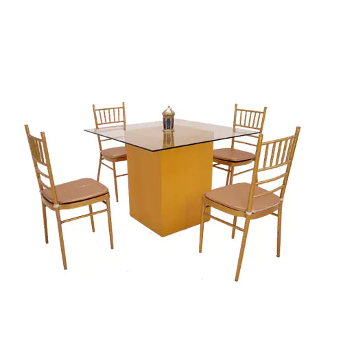 Stevelia Square Glass Top Dining Table Gold