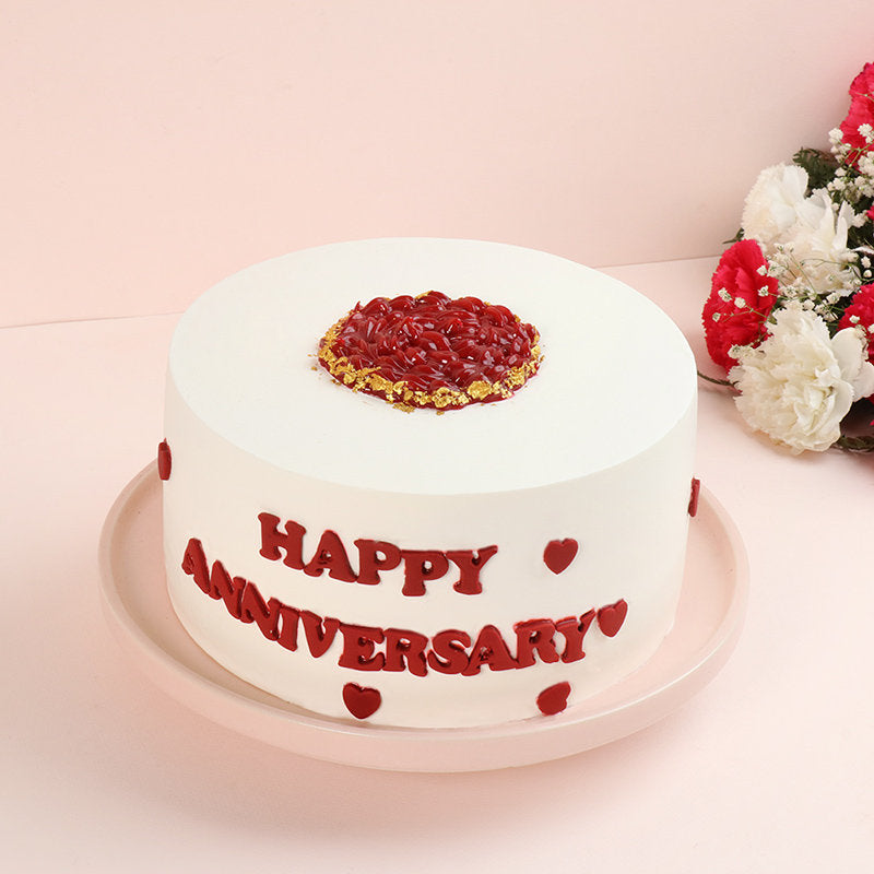 White N Red Happy Anniversary Cake