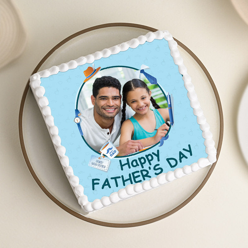 White N Blue Fathers Day Photo Cake