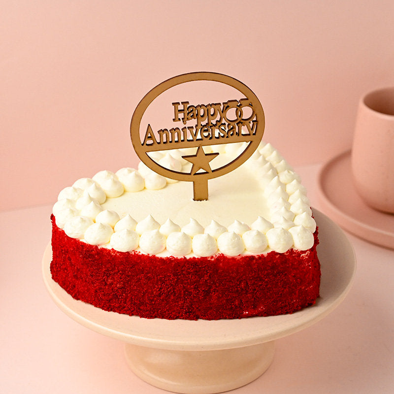 Heart Shaped Red Velvet Happy Anniversary Cake